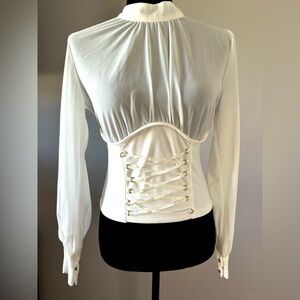 Elegant White Lace-Up Women's‎ Top